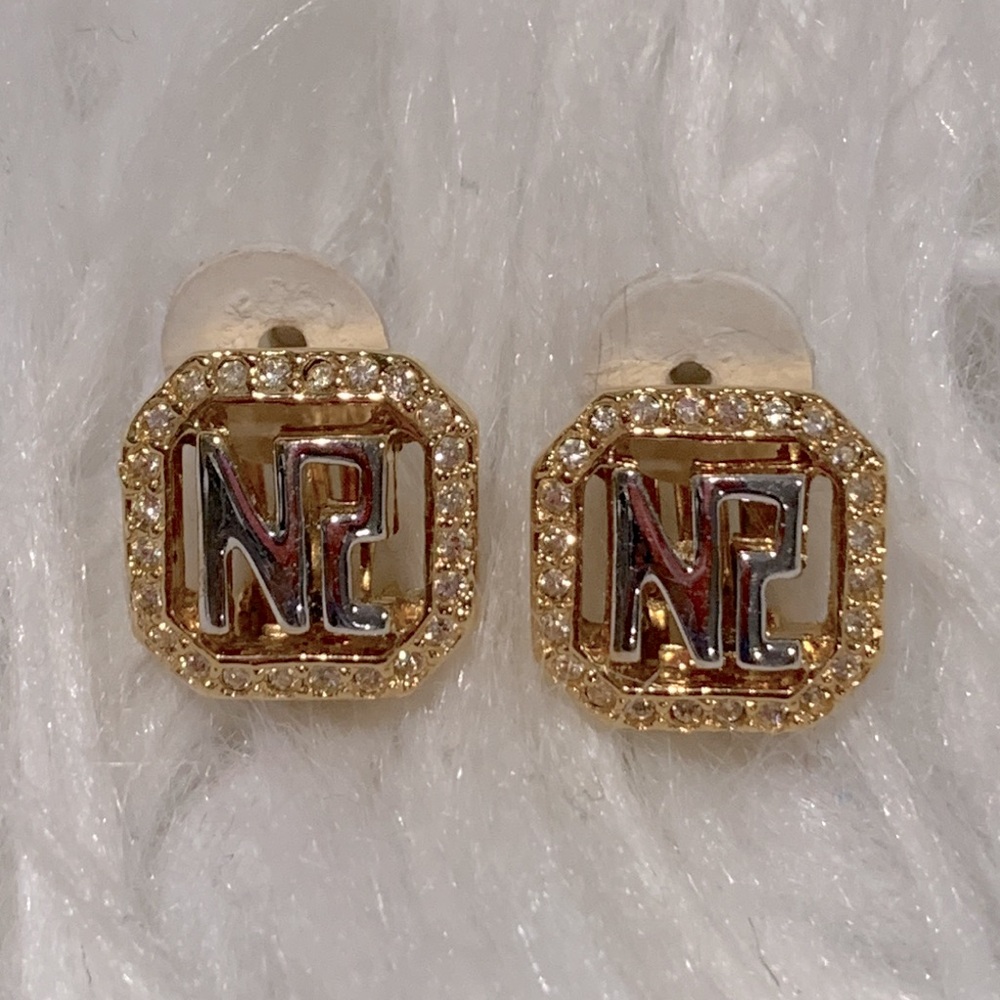 Nina Ricci Gold and Silver Crystal Studded Clip on Earrings